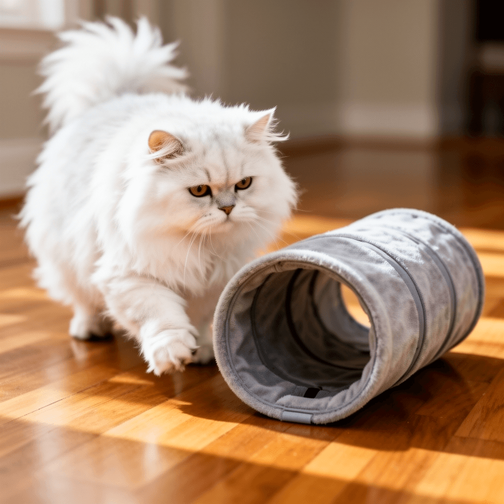 Feline Ruff Premium 3 Way Cat Tunnel. Extra Large 12 Inch with cat - professional product lifestyle photo