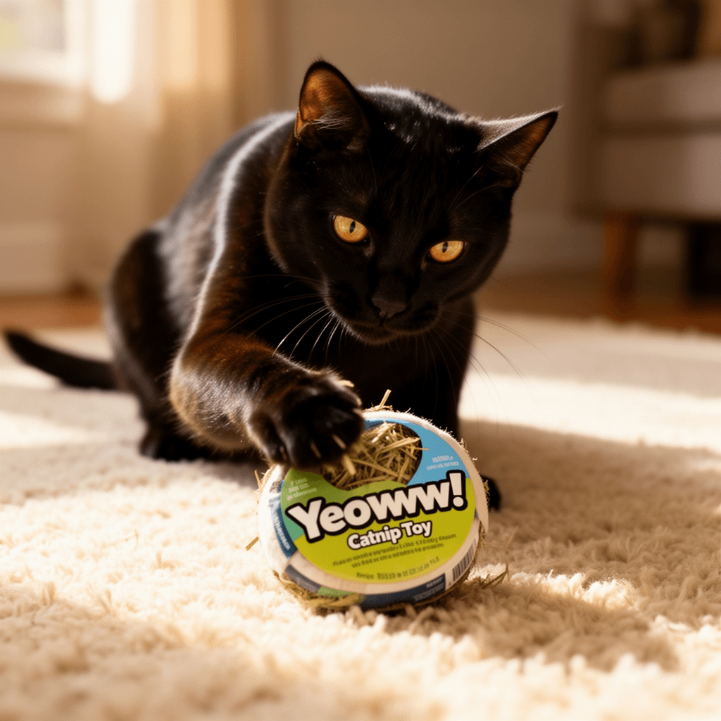 Organic Hemp Carrot Catnip Toy with cat - professional product lifestyle photo