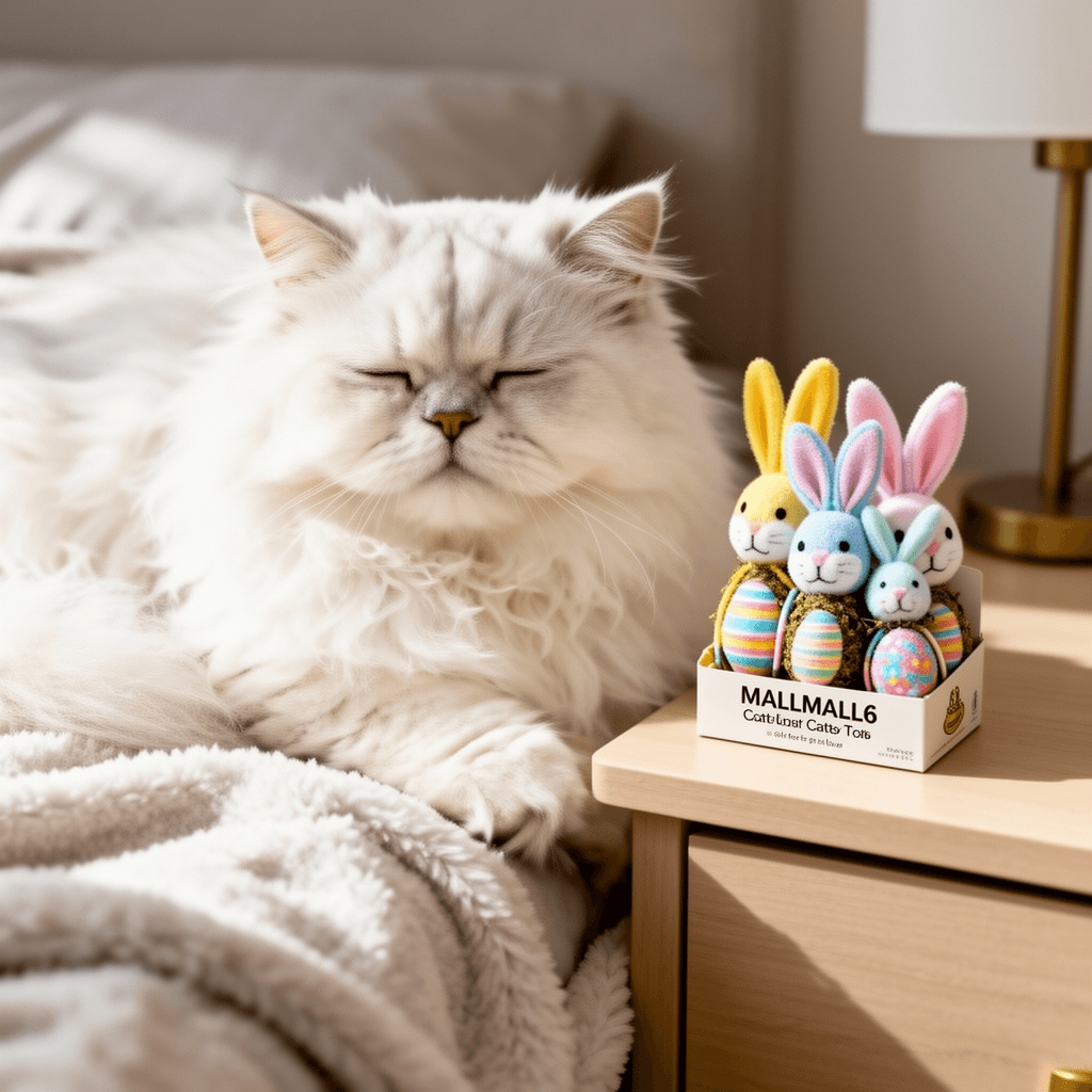 MALLMALL6 5Pcs Easter Bunny Catnip Toys Gift for Cat Lover with cat - professional product lifestyle photo