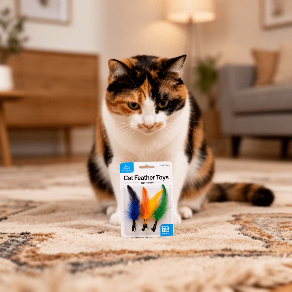 Cat Feather Toys Refill with cat - professional product lifestyle photo