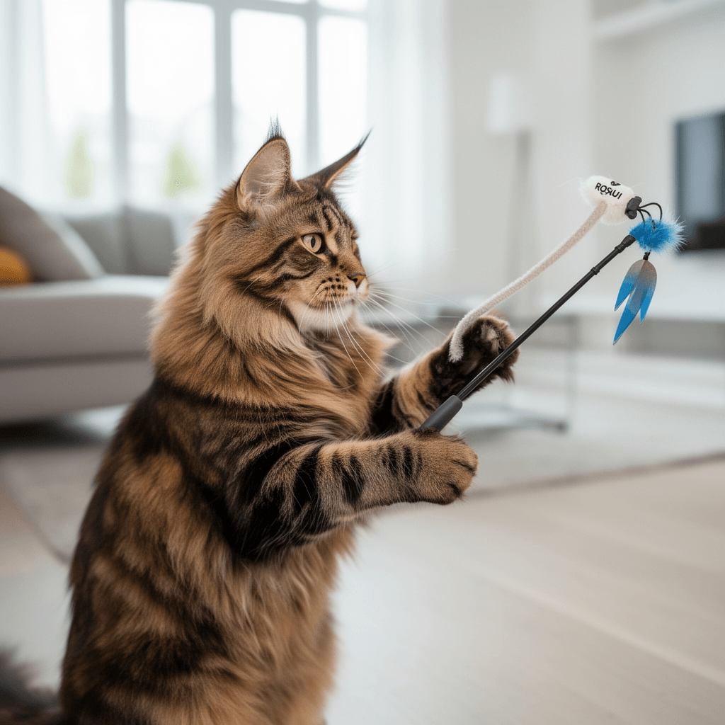 ROSAUI Cat Teaser Wand Toys with cat - professional product lifestyle photo