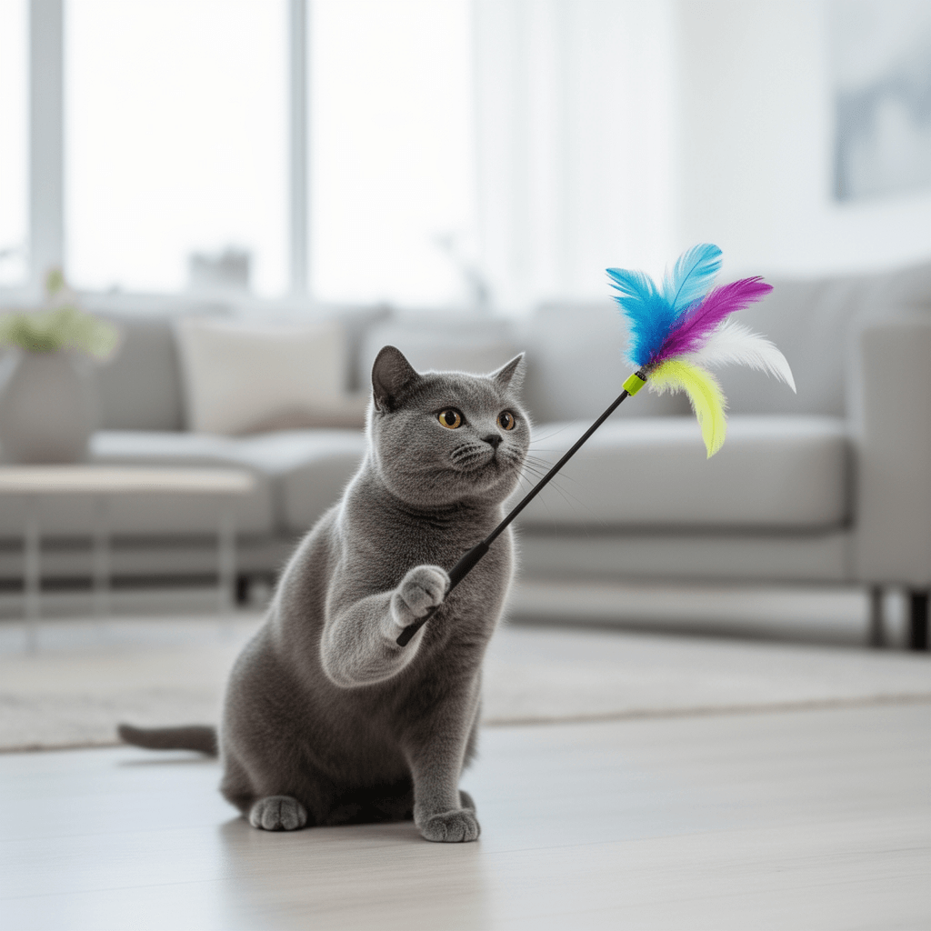 Cat Wand Toy Feather Stick Cat Toys with cat - professional product lifestyle photo