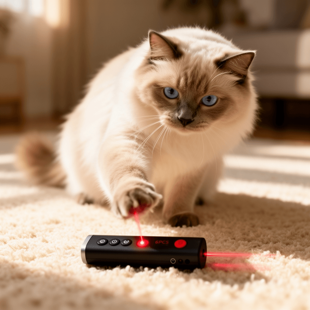 6PCS Mini Red Laser Pointer Cat Toy Interactive Training with cat - professional product lifestyle photo