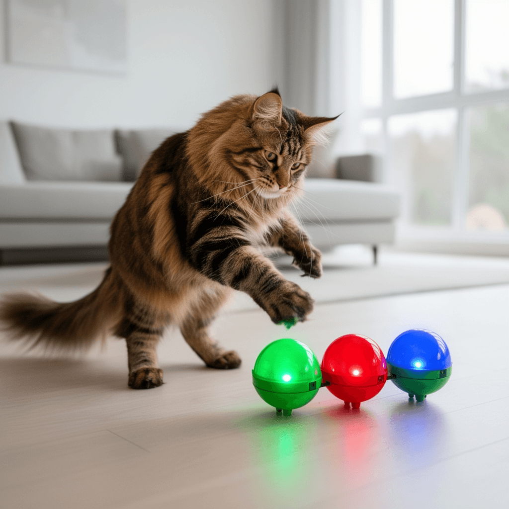 3 Pcs Cat Toys Green Red Blue Light Dogs Pet Laser Toy with cat - professional product lifestyle photo