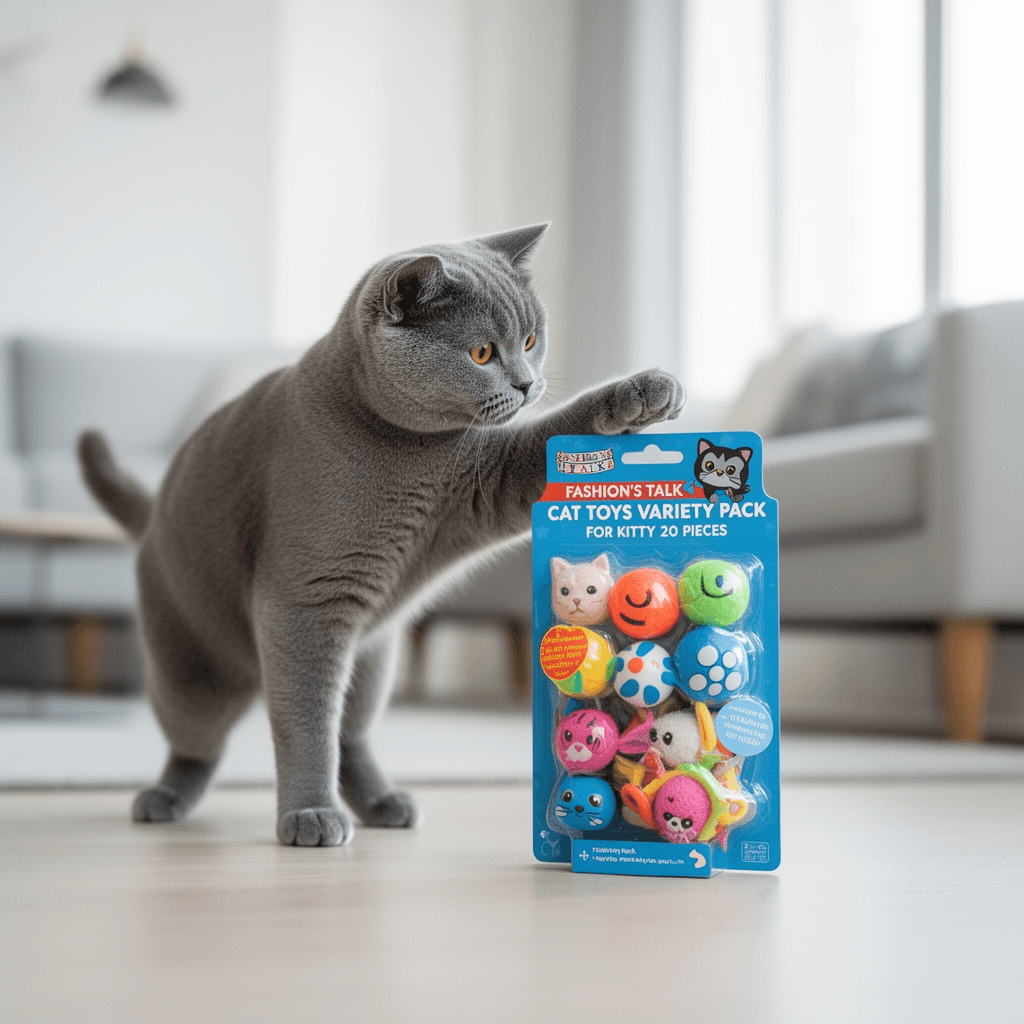 Fashion's Talk Cat Toys Variety Pack for Kitty 20 Pieces with cat - professional product lifestyle photo