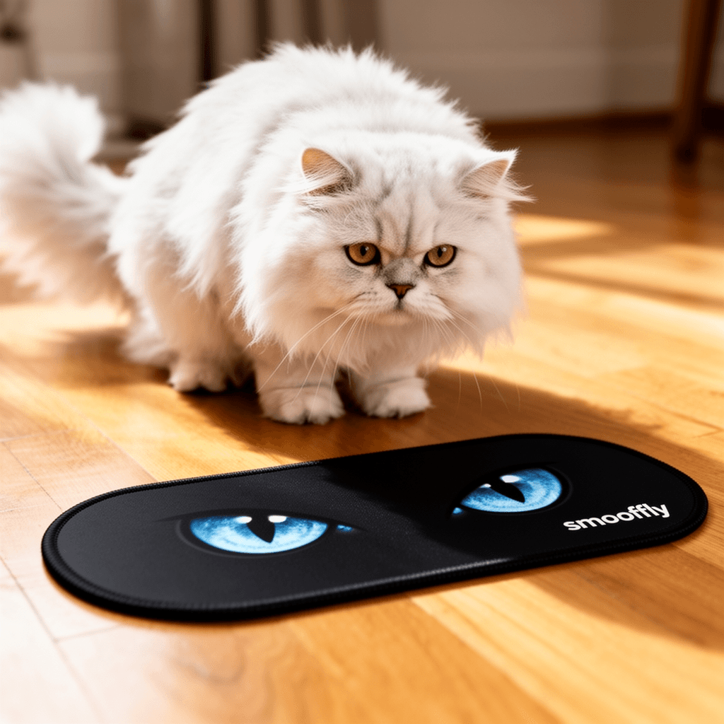 Smooffly Gaming Mouse Pad Oblong Shaped Black Cat Eyes Mouse with cat - professional product lifestyle photo