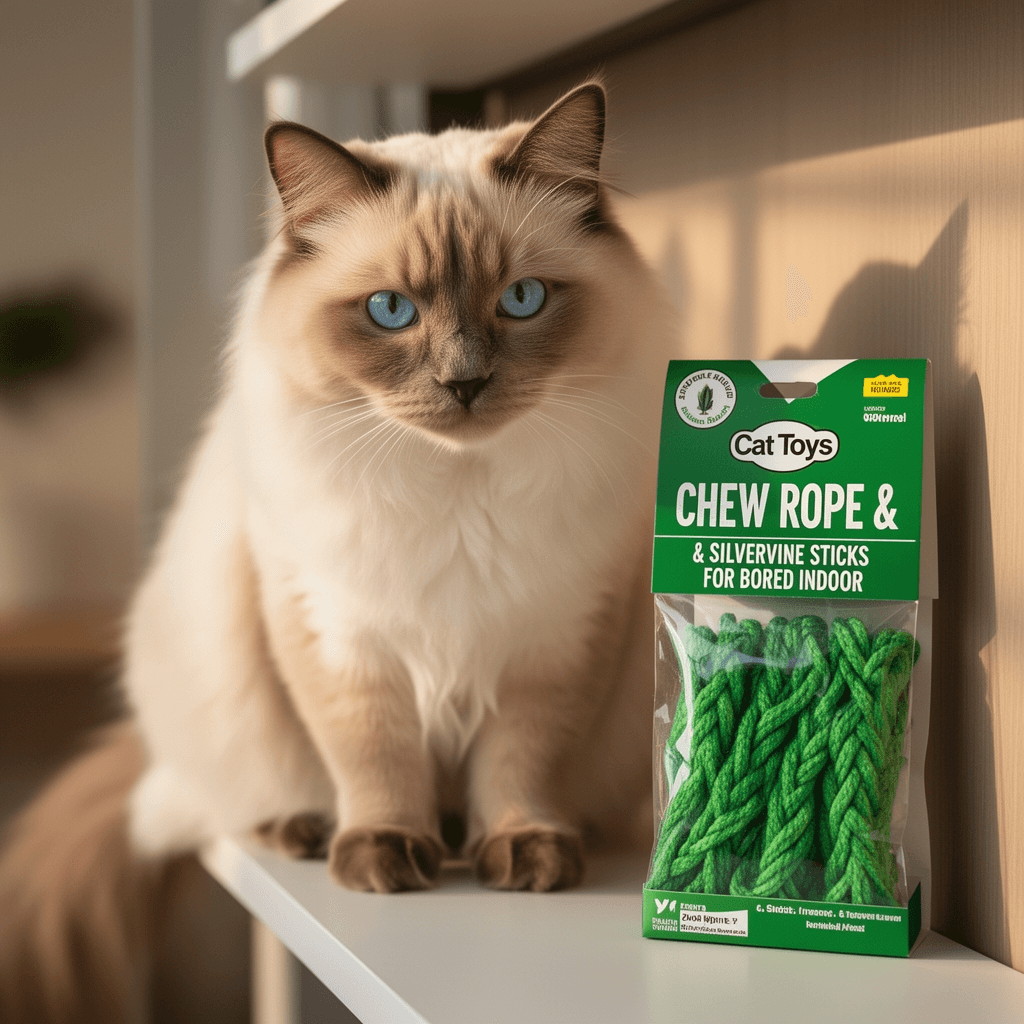 Cat Toys Chew Rope & Silvervine Sticks for Bored Indoor with cat - professional product lifestyle photo