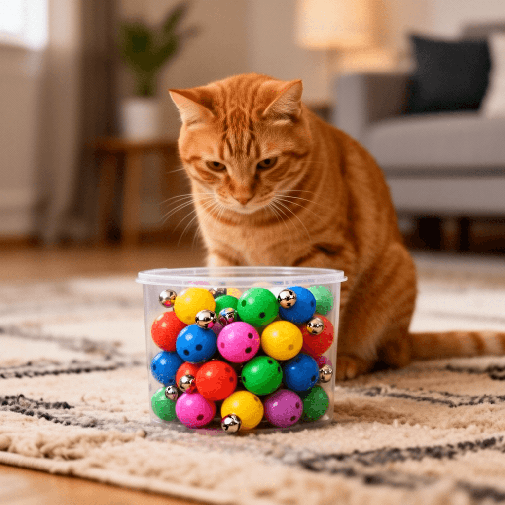 Kasyat 21 Pieces Plastic Cat Balls with Bells Bulk Inside with cat - professional product lifestyle photo