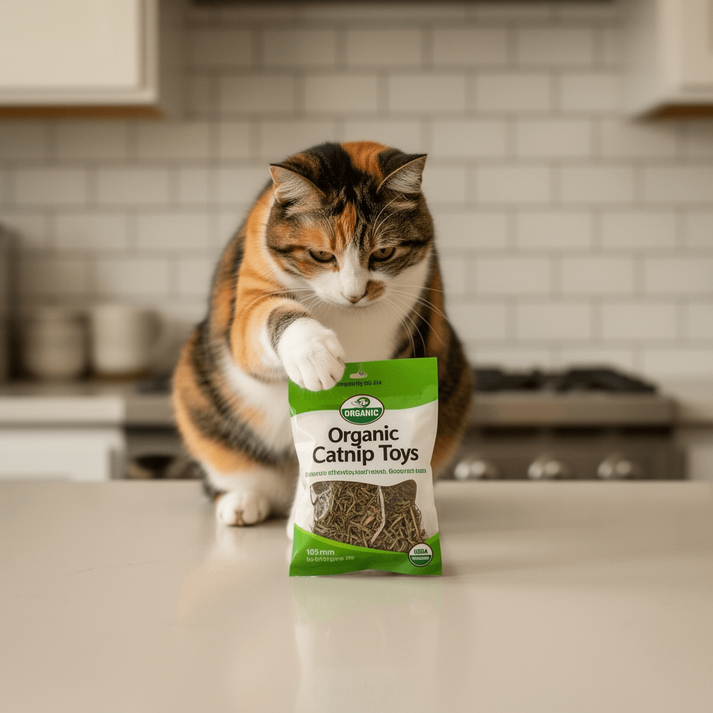Organic Catnip Toys with cat - professional product lifestyle photo