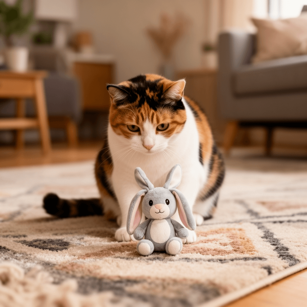 Custom Bunny Stuffed Animal with cat - professional product lifestyle photo