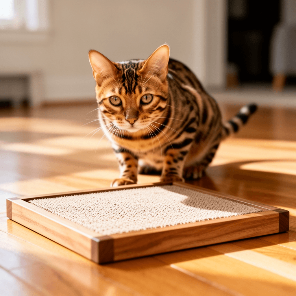Wood-Framed Cat Scratching Post: Installing The Free with cat - professional product lifestyle photo