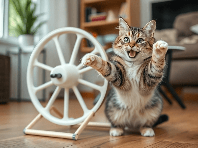 Cat owner reviewing how to train a cat to use an exercise wheel options for their pet in 2026