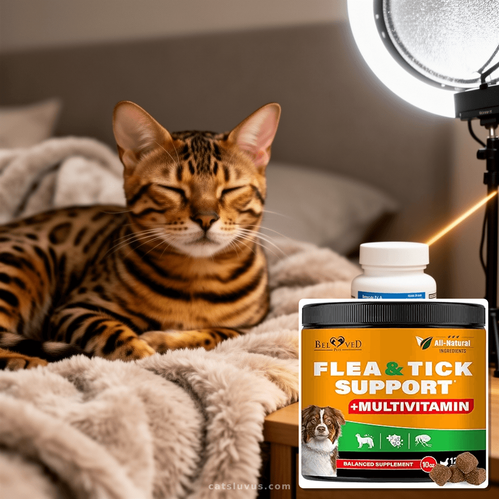 Flea and Tick Prevention Chewable Pills for Dogs - with cat - professional product lifestyle photo