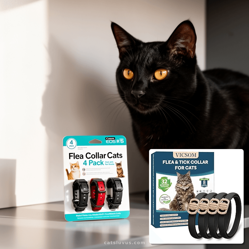 Flea Collar for Cats 4 Pack with cat - professional product lifestyle photo
