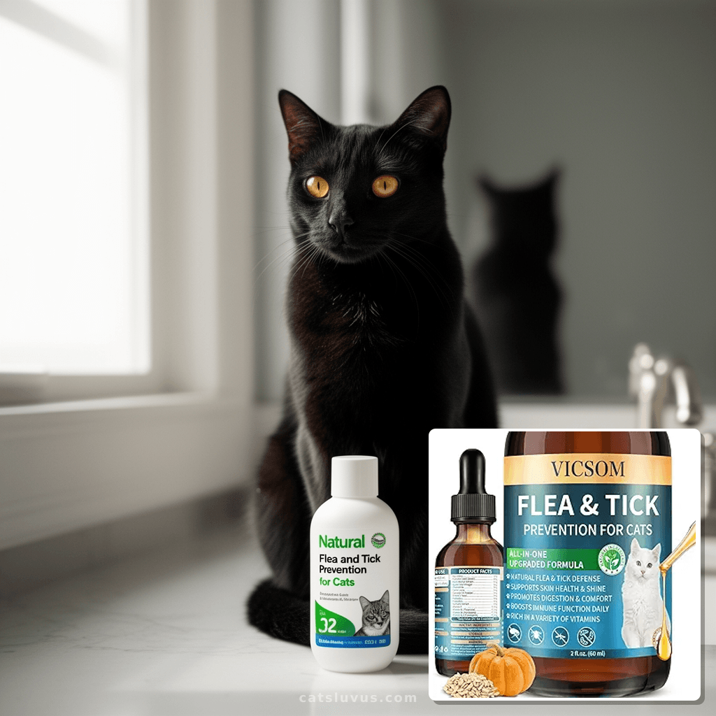 Natural Flea and Tick Prevention for Cats with cat - professional product lifestyle photo