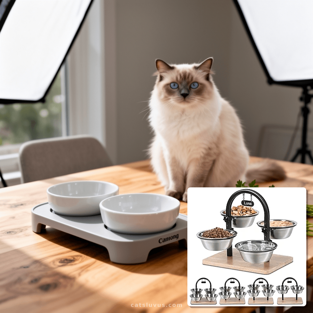 handrong Elevated Cat Bowls Elevated with cat - professional product lifestyle photo