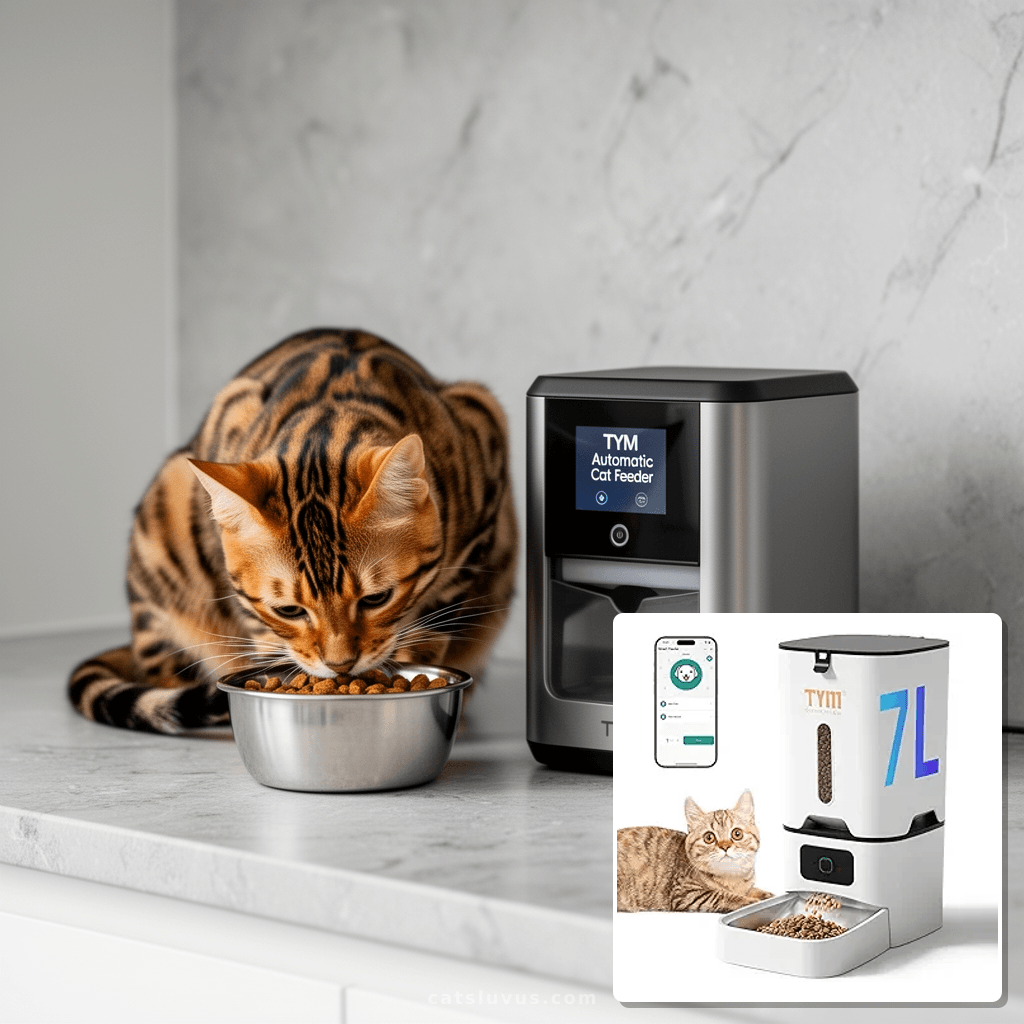 Automatic Cat Feeder 2 Cats with cat - professional product lifestyle photo