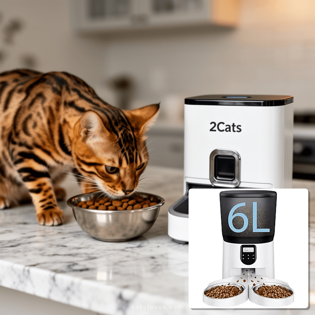 Ducksky Automatic Cat Feeder with cat - professional product lifestyle photo