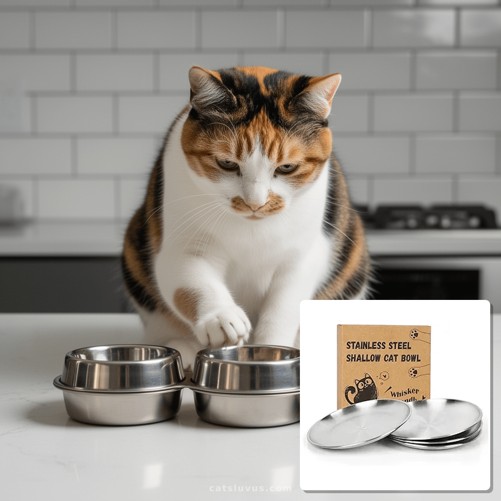 4-Pack Stainless Steel Cat Food Bowls with cat - professional product lifestyle photo