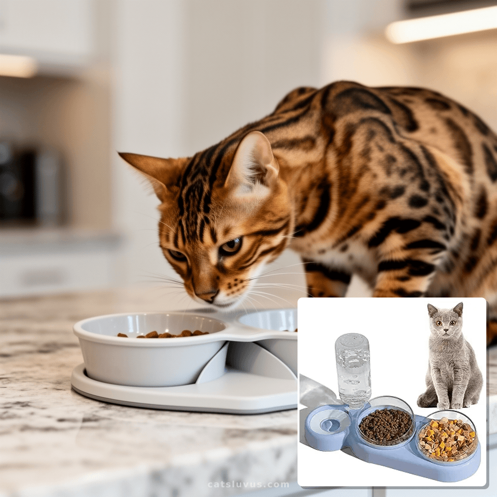 Stainless Steel Dog Water Bowl No Spill with cat - professional product lifestyle photo