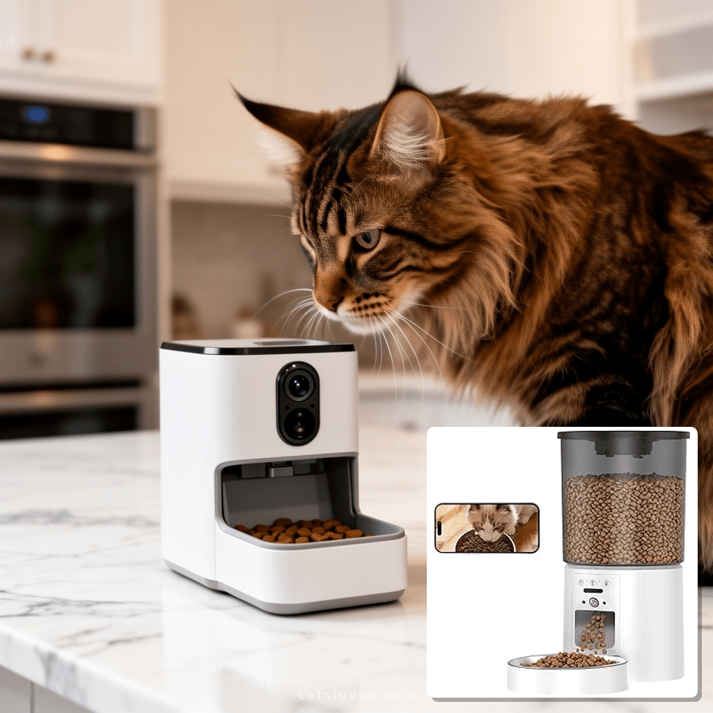 Automatic Cat Feeder with Camera with cat - professional product lifestyle photo