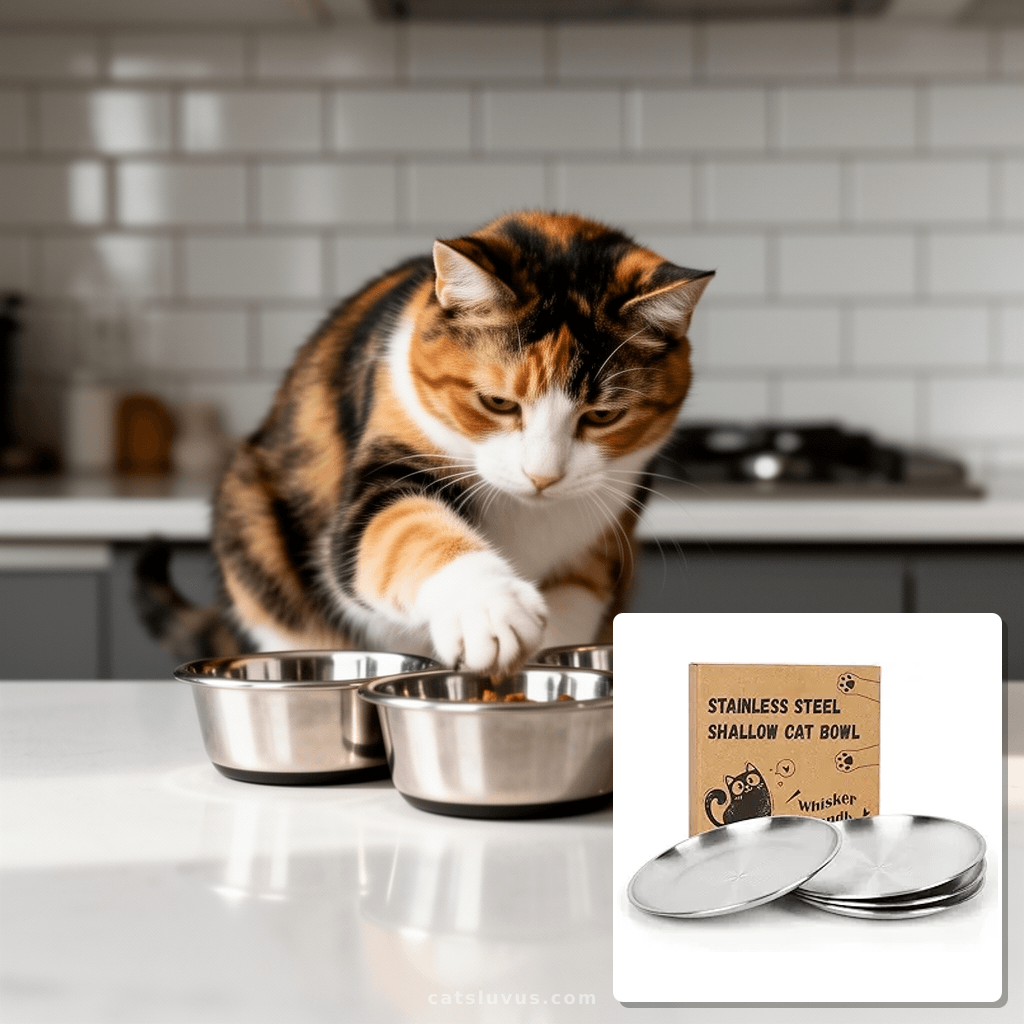 4-Pack Stainless Steel Cat Food Bowls with cat - professional product lifestyle photo