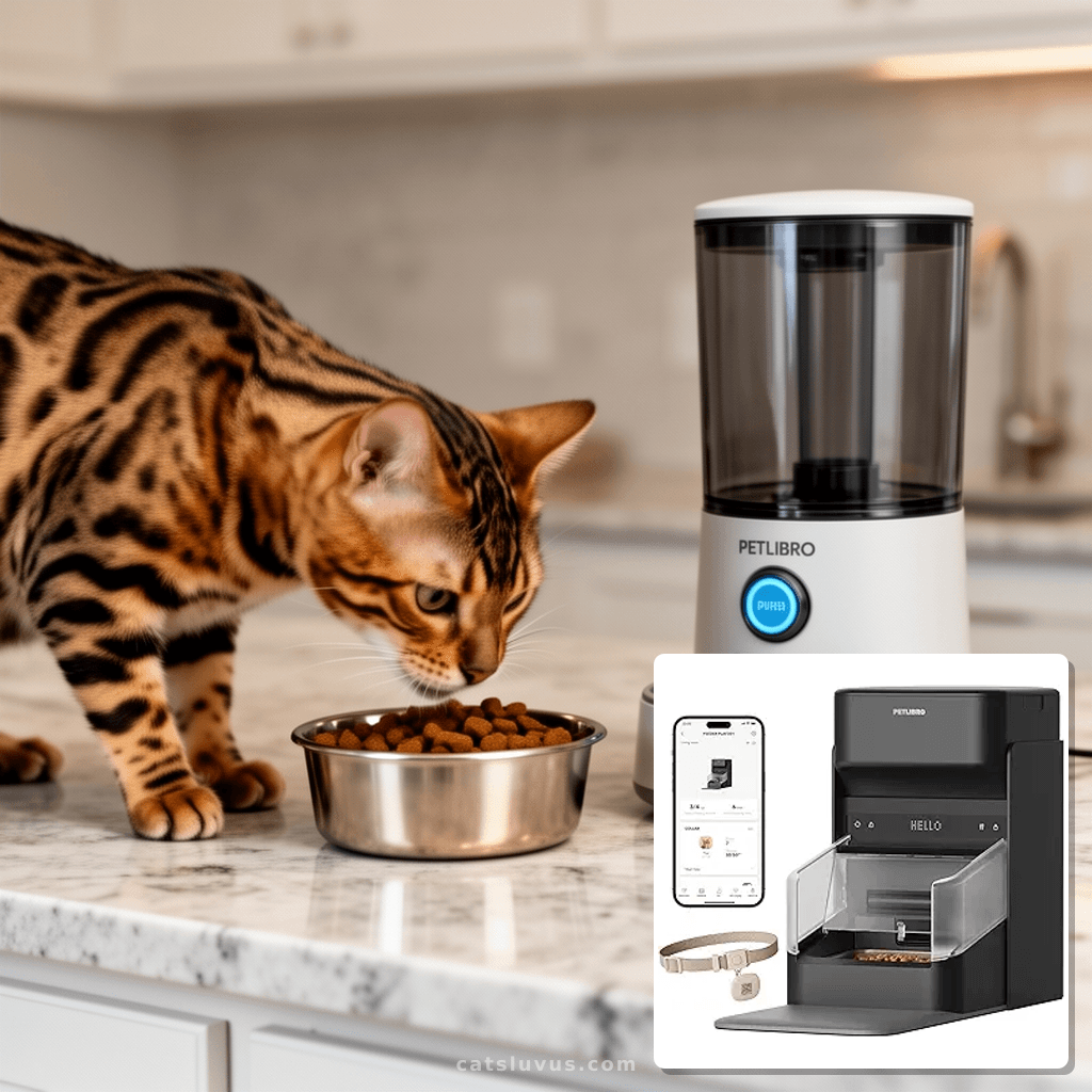 PETLIBRO Automatic Cat Feeder with cat - professional product lifestyle photo
