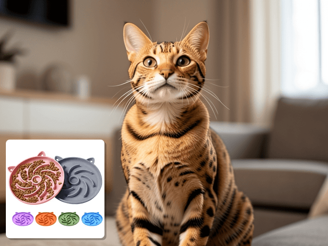 Cat owner reviewing puzzle feeder bowls for cats options for their pet in 2026