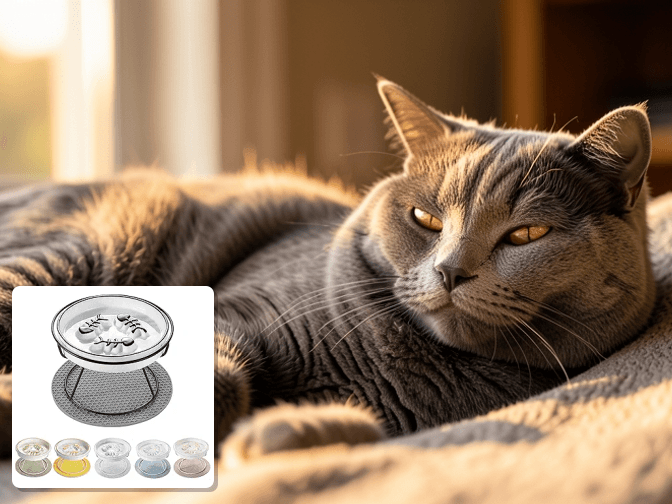 Cat owner reviewing slow feeder cat bowls for messy eaters options for their pet in 2026