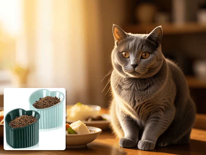 Cat owner reviewing tilted cat food bowls for messy eaters options for their pet in 2026