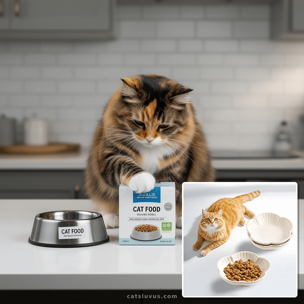 Cat Food Bowls with cat - professional product lifestyle photo