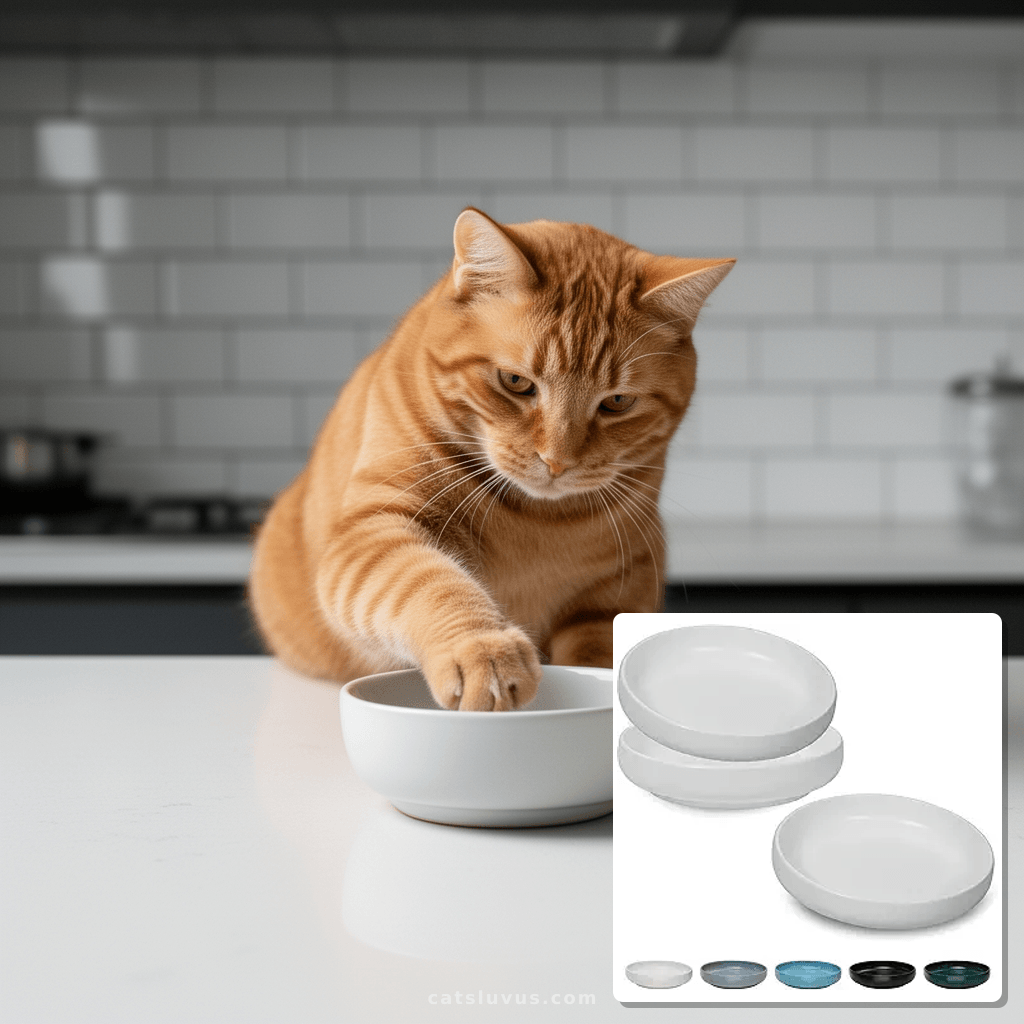 Ceramic Cat Bowls with cat - professional product lifestyle photo