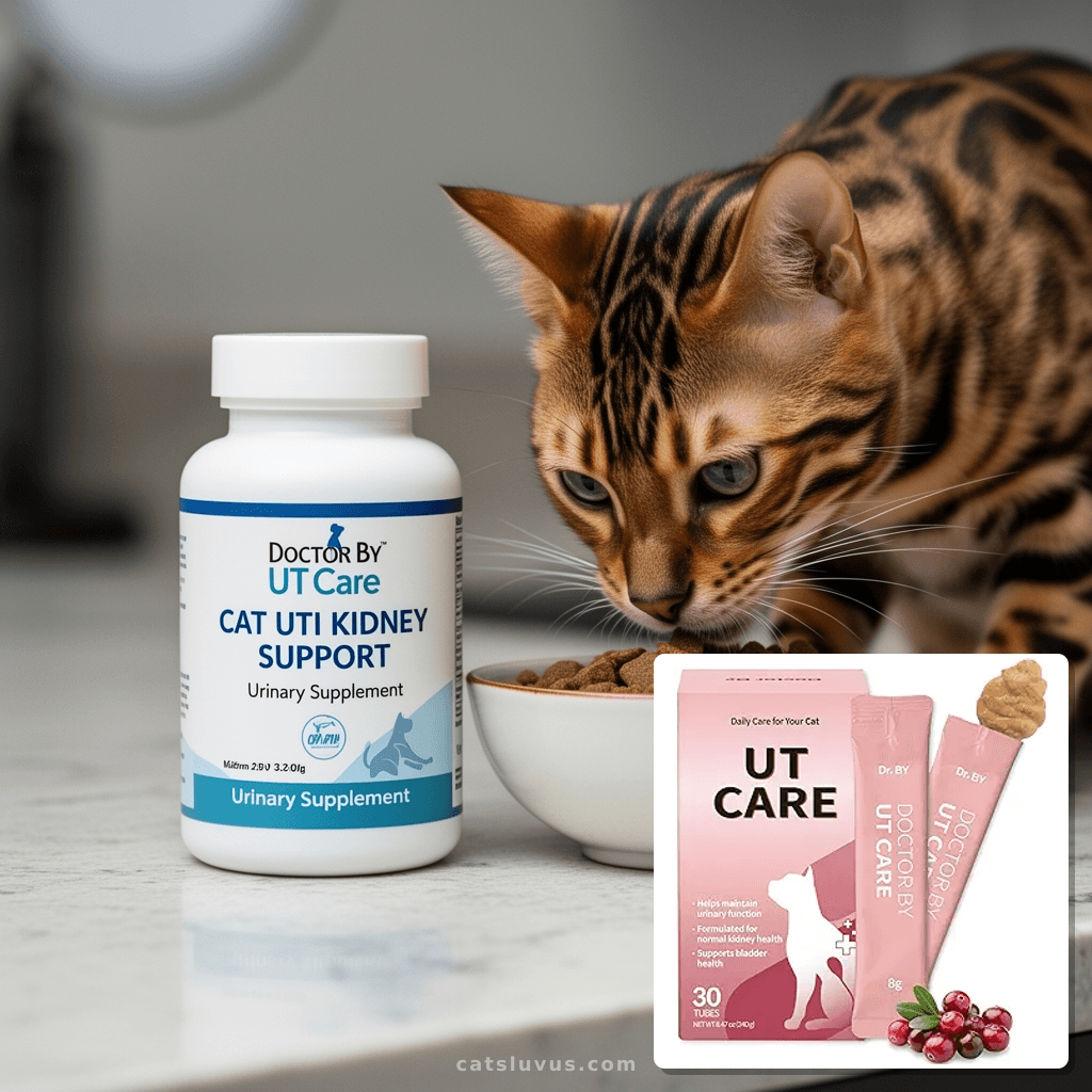 Doctor By UT Care Cat UTI Kidney Support Urinary Supplement with cat - professional product lifestyle photo