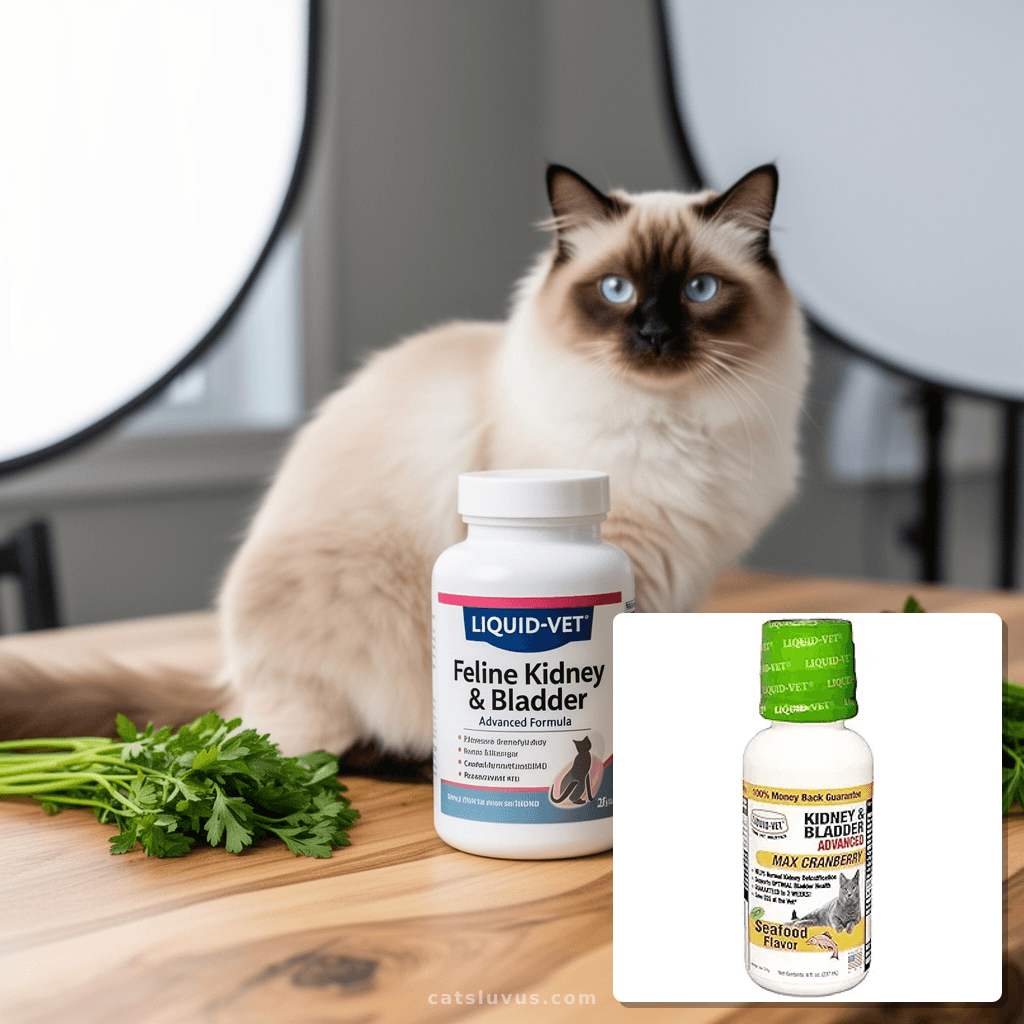LIQUID-VET Feline Kidney & Bladder Advanced Formula with cat - professional product lifestyle photo