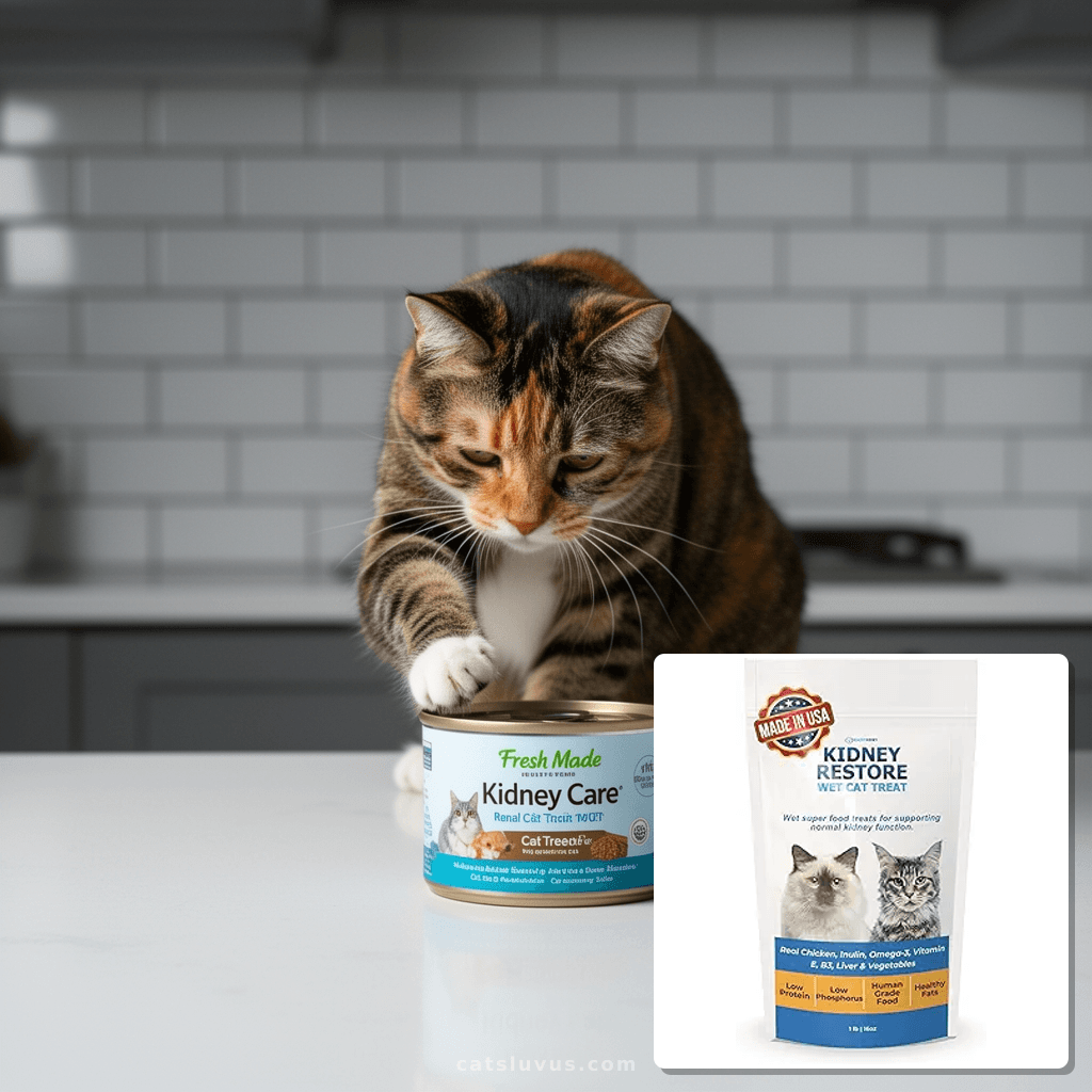 Fresh Made Kidney Care Cat Treat Wet - Renal Cat Treat for with cat - professional product lifestyle photo