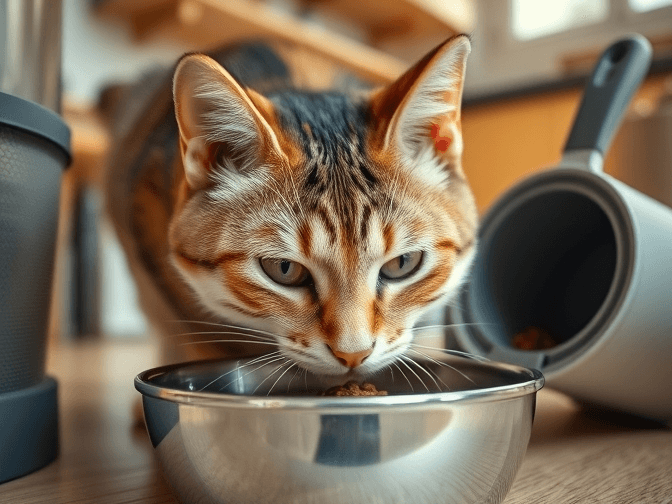 Cat owner reviewing pet food storage bin with scoop reviews options for their pet in 2026