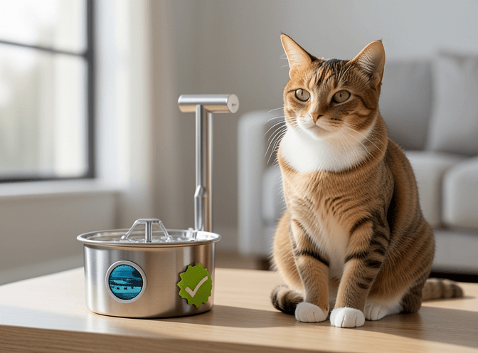 Cat owner reviewing affordable cat fountains replacement parts options for their pet in 2026