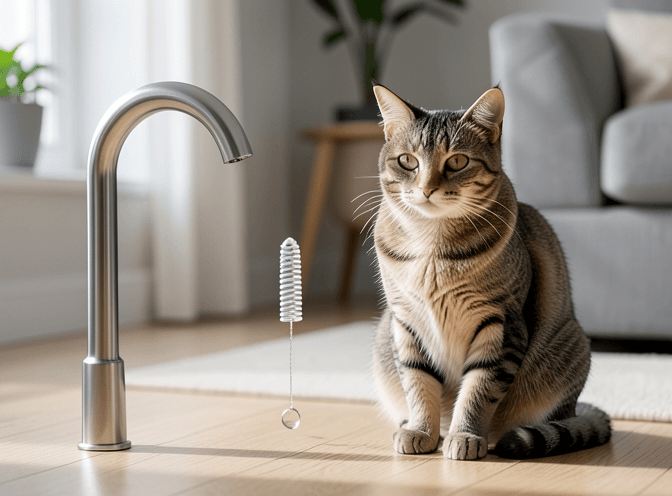 Cat owner reviewing cat fountains replacement parts for indoor cats options for their pet in 2026