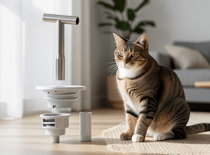 Cat owner reviewing cat fountains replacement parts for small spaces options for their pet in 2026