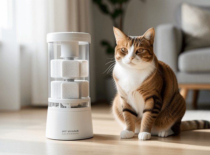 Cat owner reviewing cat fountains replacement parts pros and cons options for their pet in 2026