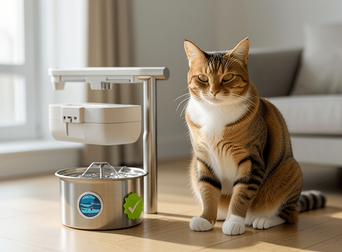 Cat owner reviewing luxury cat fountains replacement parts options for their pet in 2026