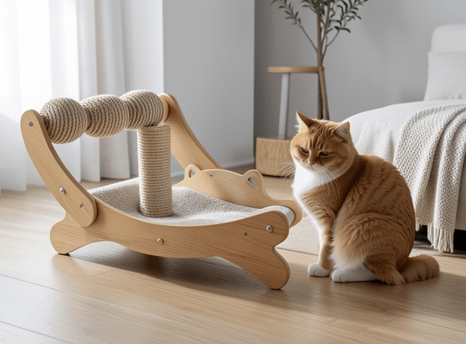Cat owner reviewing cat furniture scratchers buying guide options for their pet in 2026