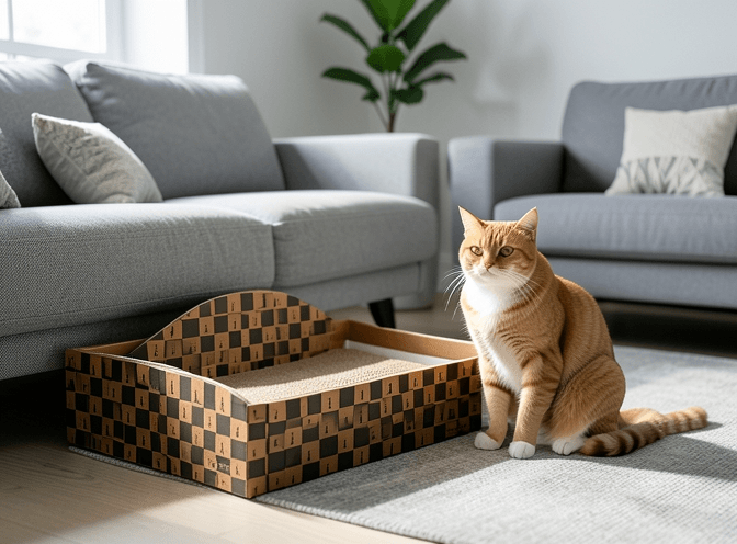 Cat owner reviewing cat furniture scratchers comparison options for their pet in 2026