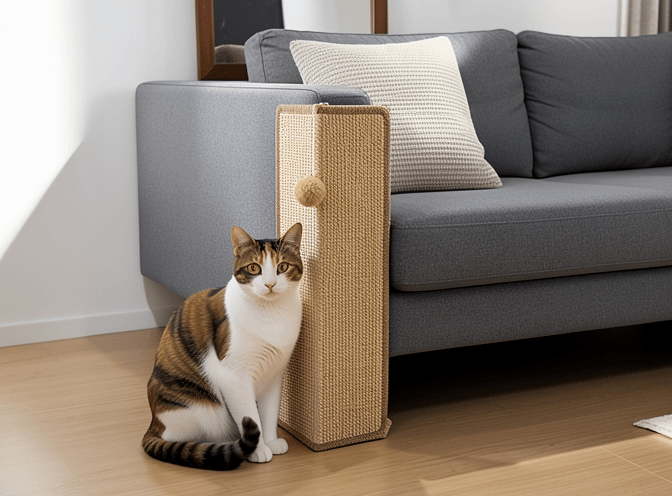 Cat owner reviewing cat furniture scratchers for multiple cats options for their pet in 2026