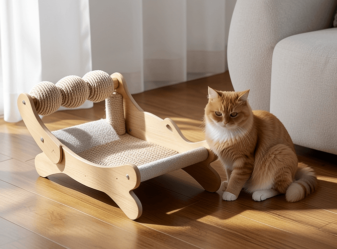 Cat owner reviewing luxury cat furniture scratchers options for their pet in 2026