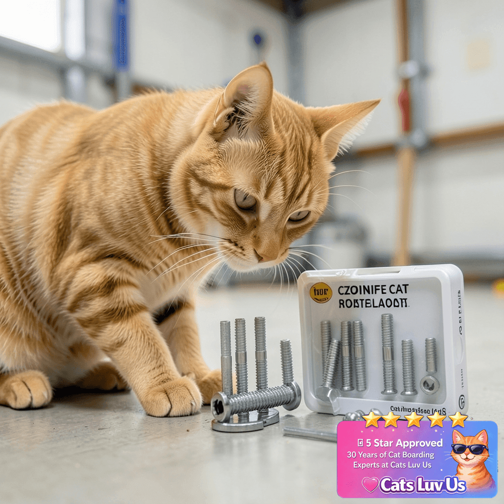 Czoynife Cat Scratching Post Replacement Screws Set with cat - professional product lifestyle photo