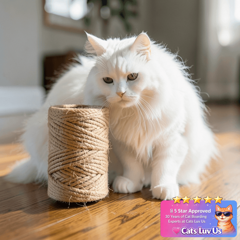 HezzLuv 262FT/80M Cat Scratching Sisal Rope with cat - professional product lifestyle photo