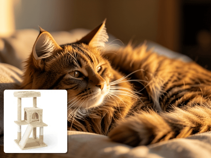 Cat owner reviewing compact cat tower for small spaces options for their pet in 2026