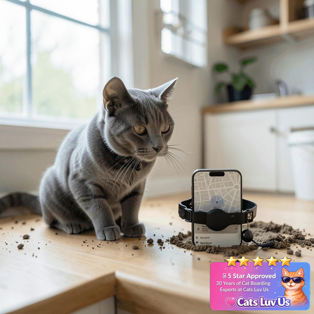 YeQIENGC GPS Cat Collar with Bluetooth Tracker Holder - with cat - professional product lifestyle photo