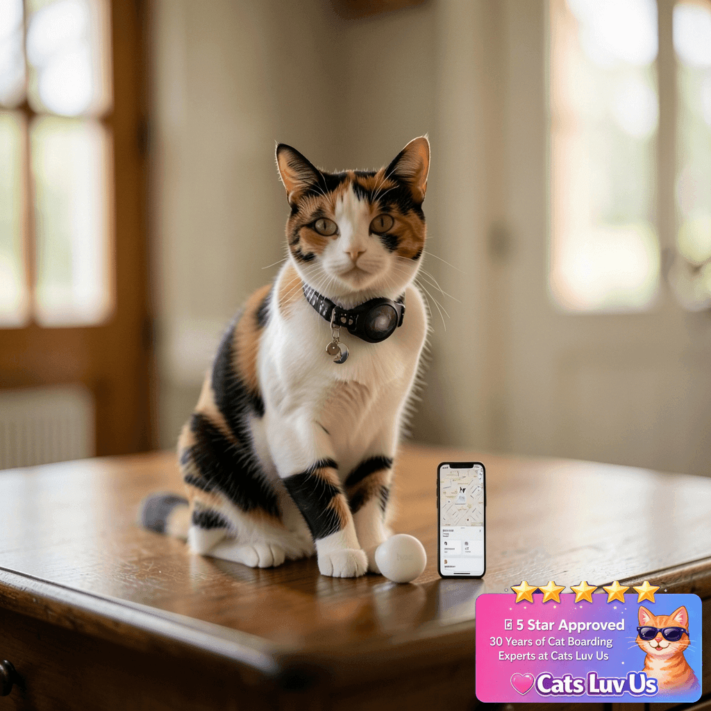 Cat Tracker Collar Waterproof Airtag Cat Collar with Finder with cat - professional product lifestyle photo